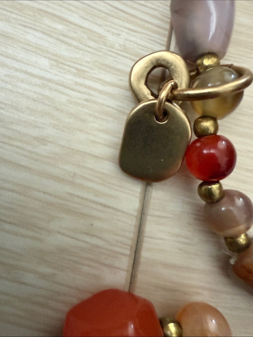 Brooks Brothers Agate Bead Necklace in Orange, Cream & Green Gold Tone Jewelry - Picture 5 of 7